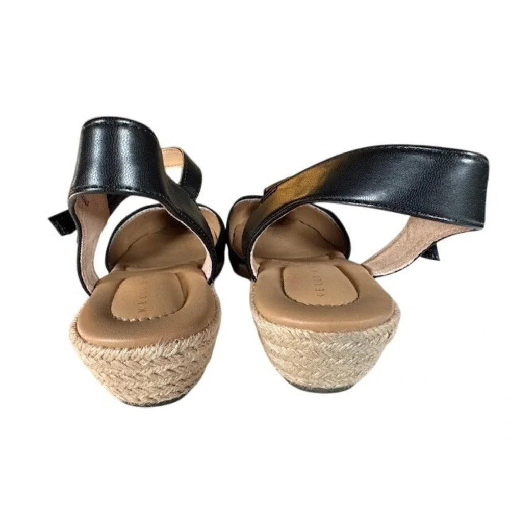 Kelly & Katie Black Canvas Espadrille Wedge Ankle Strap Flats Women's Size 9W